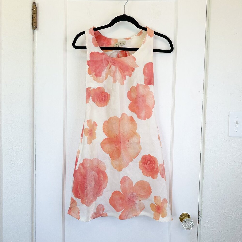 Eleven | 00s Y2K Authentic Vintage Satin Mini Floral Sundress‎ in White & Pink
